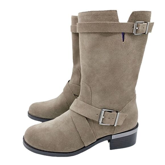 Vince Camuto Walleya Taupe Suede Motorcycle Boots Sz 7.5 - Picture 14 of 15